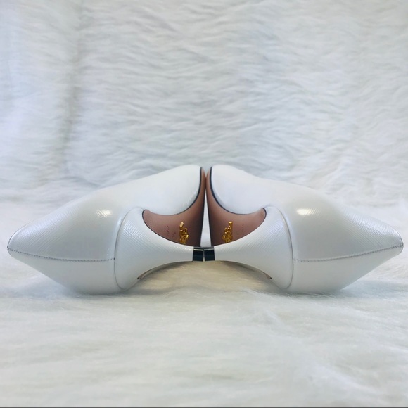 PRADA Saffiano Textured Patent Leather Pumps White - Picture 6 of 8